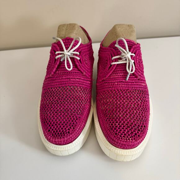 Robert Clergerie Raffia Loafers Platform Shoes Womens 38 US 7.5 Pink White Mesh - Picture 4 of 11